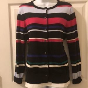 Lands End 100% Pima Cotton Striped Cardigan